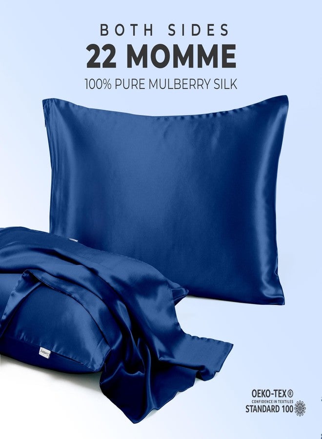 LOOMBERRY 100% Pure Mulberry Silk Pillowcase for Hair and Skin, 6A Grade 22 Momme Silk Pillow Cases with Zipper, Soft Cooling Washable Both Sided Silk Pillow Cover (Navy Blue, Standard 20''x26’’) - Image 2